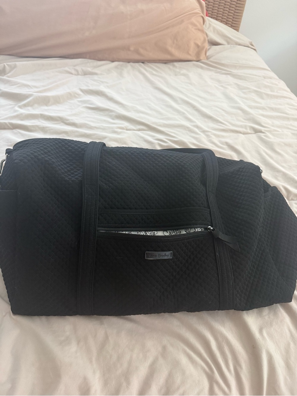 Vera Bradley Quilted Black Duffel with Front Zip Pocket
